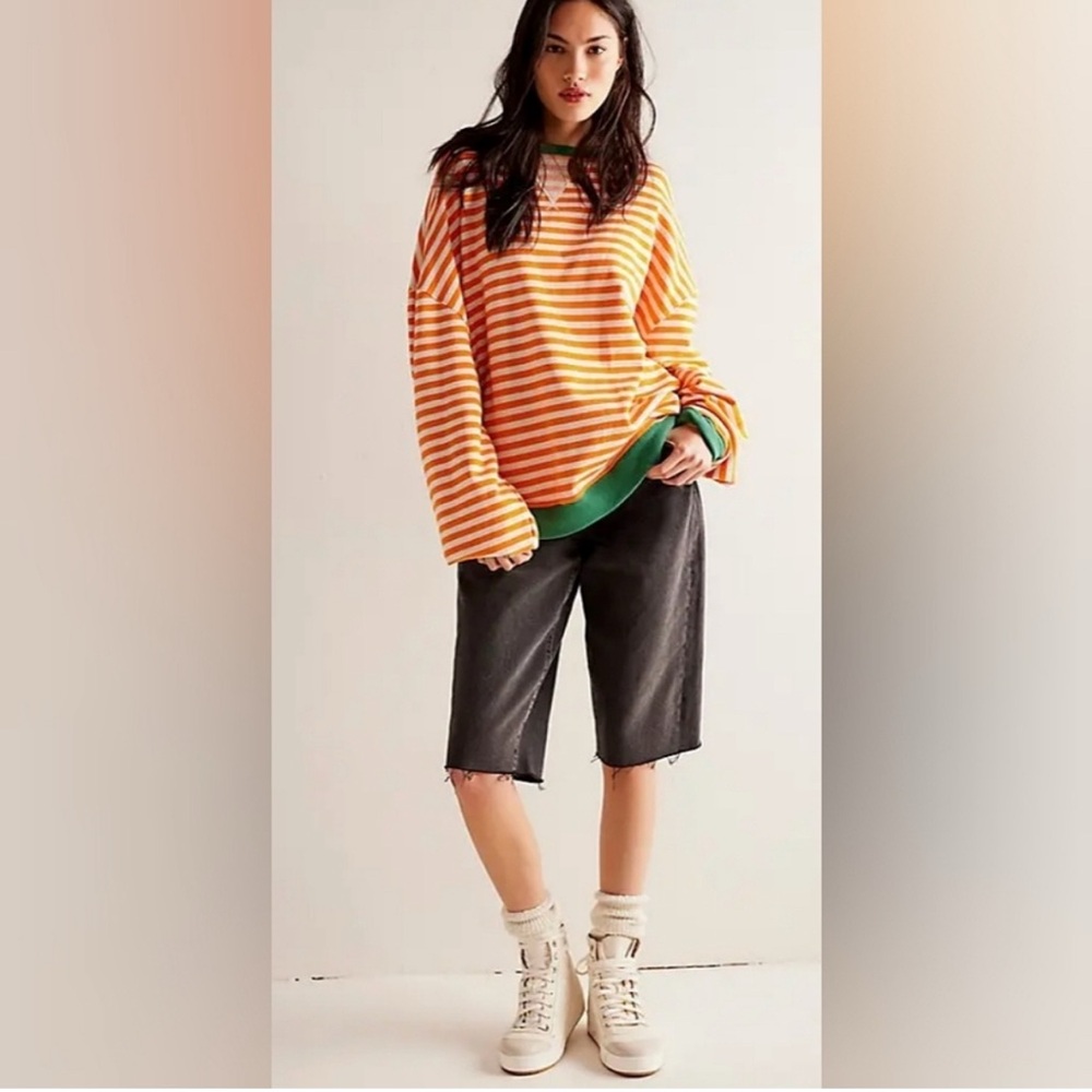We the Free Size M Striped Orange and Green Sweater